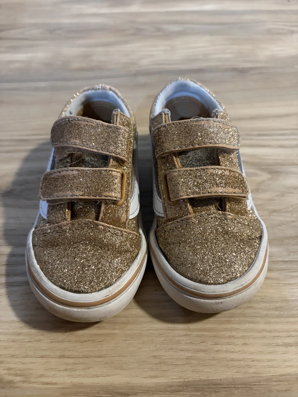 Kids Glitter Velcro Vans in Gold